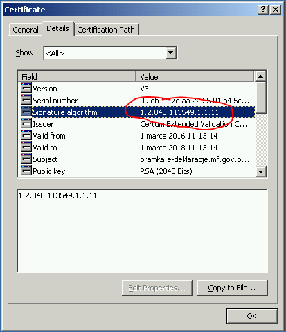 niepoprawny certyfikat
