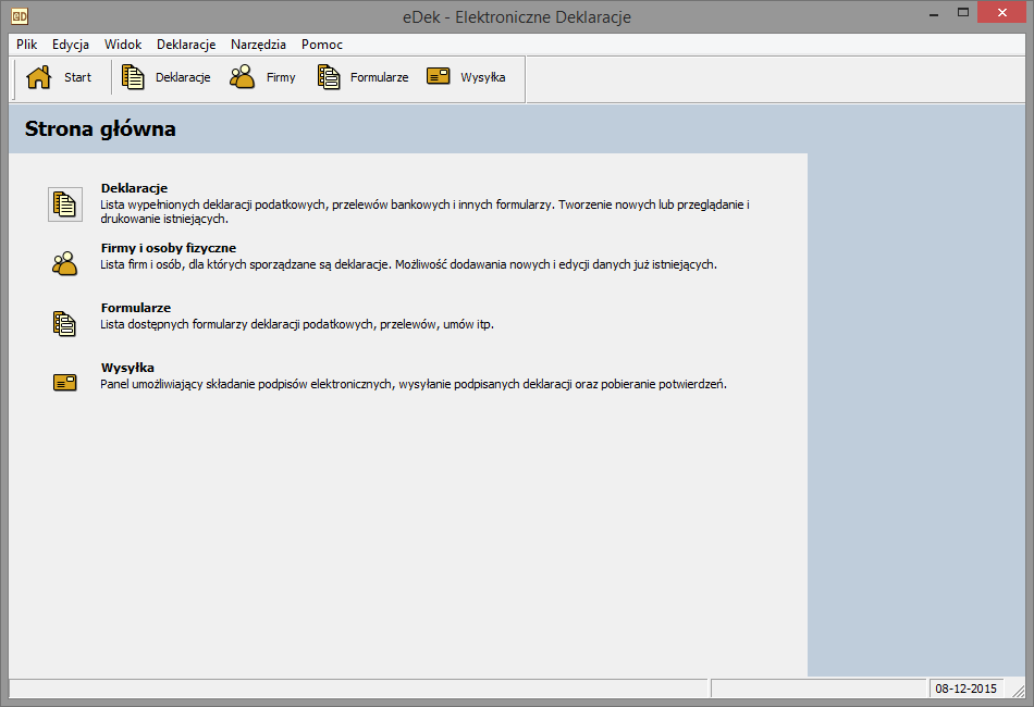 Główne okno programu eDek