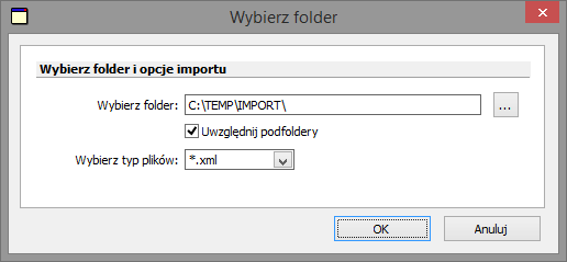 Wybór foldera do importu